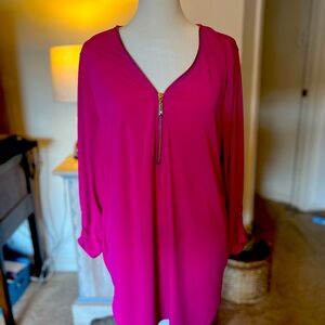 Gorgeous Deep Pink Half-Zip Half Sleeved Blouse by JM Collection. Size L.